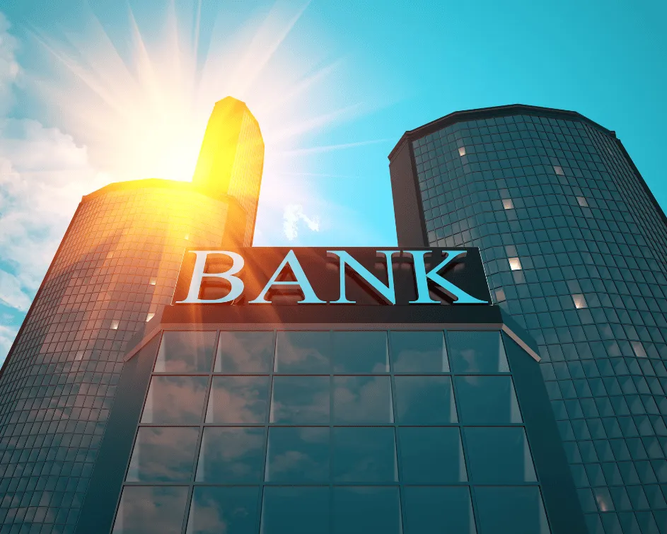 Modern bank headquarters building representing FiNASAL's track record in enterprise CRM delivery for financial institutions