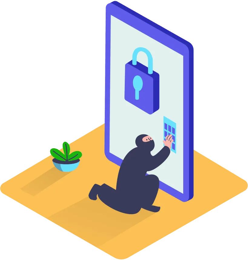 Isometric illustration of cybersecurity defense and data protection protocols preventing unauthorized access